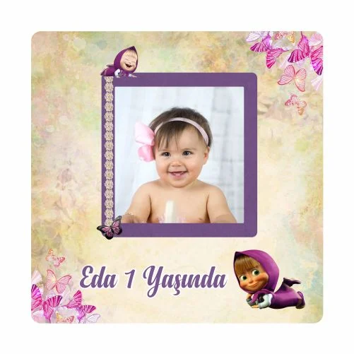 Maşa İle Koca Ayı Temalı Doğum Günü Magneti